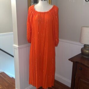 H&M oversized long sleeve maxi dress. Orange with silver and gold threading. 2